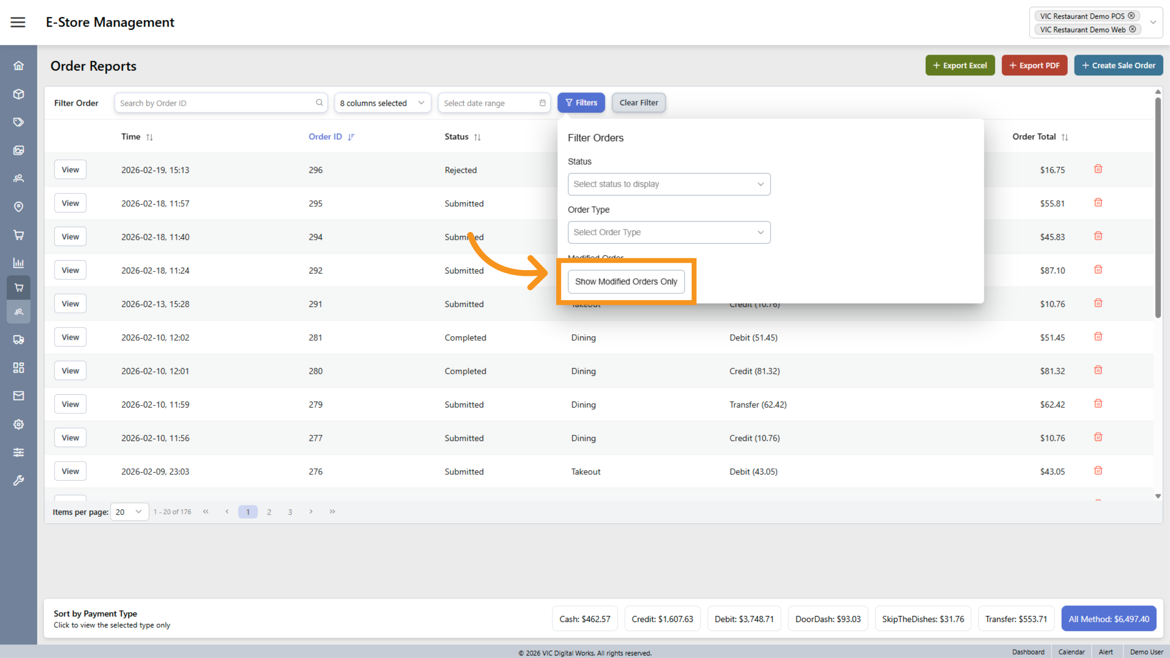 Enable Modified Orders Filter