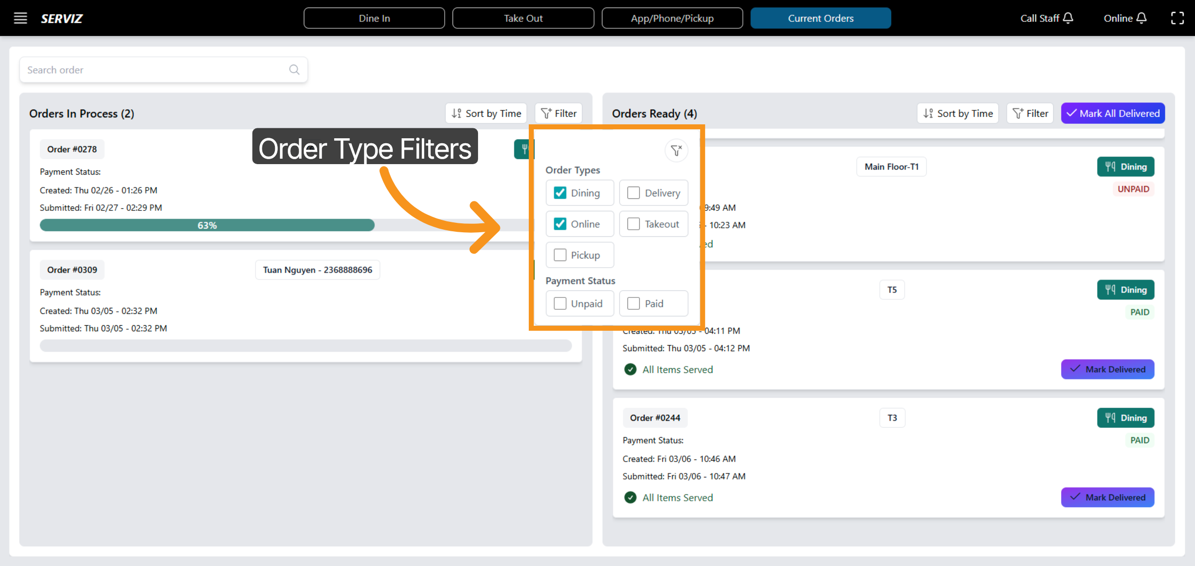 View Order Type Filters