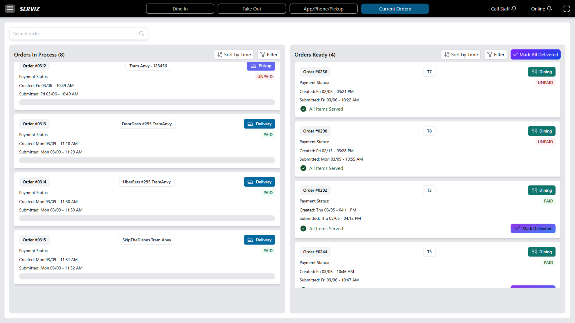 Current Order Navigation