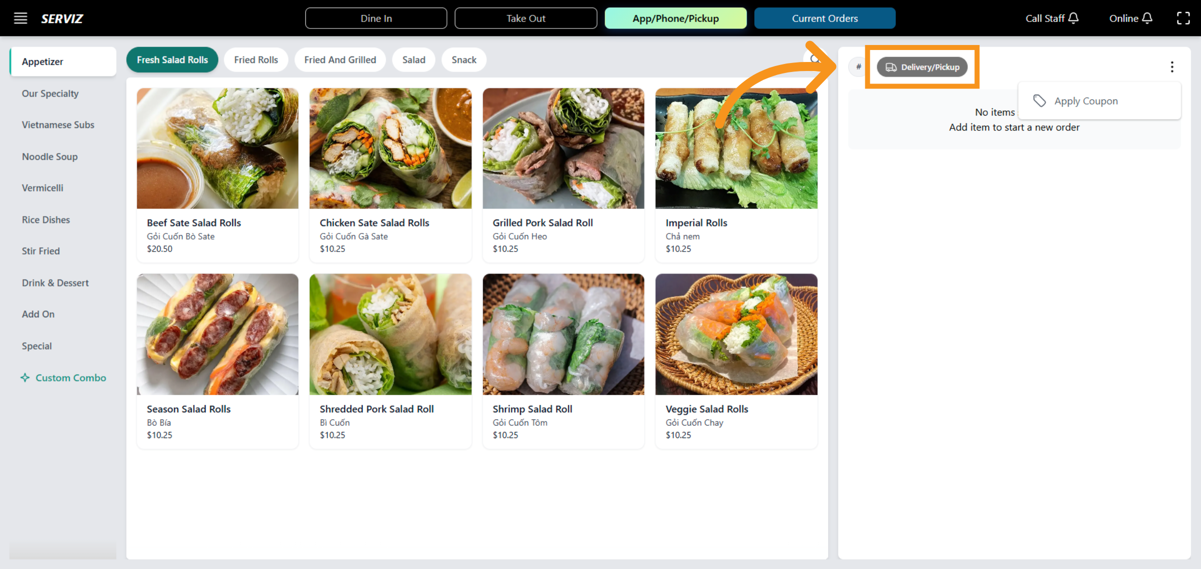 Choose Delivery/Pickup