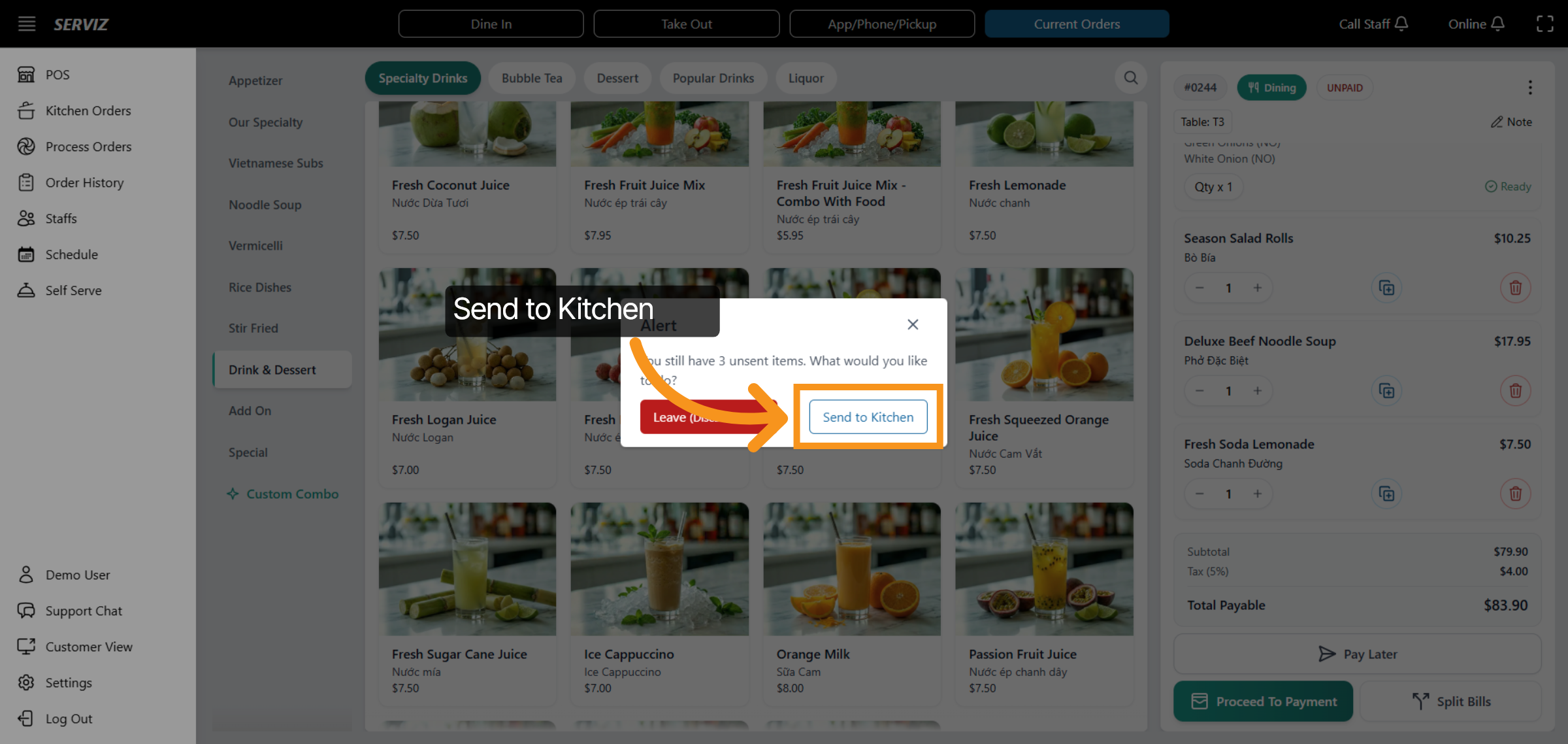 Send Order to Kitchen