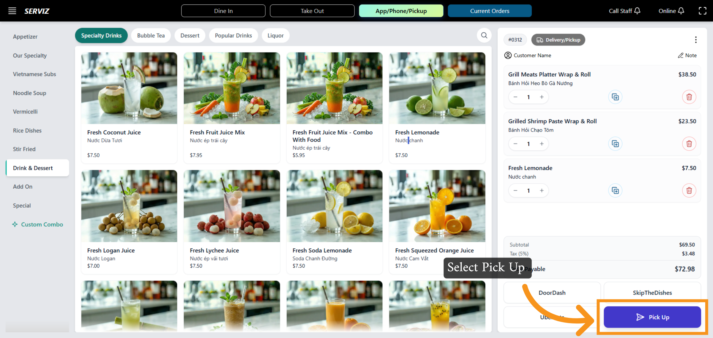 Choose Pick Up Option