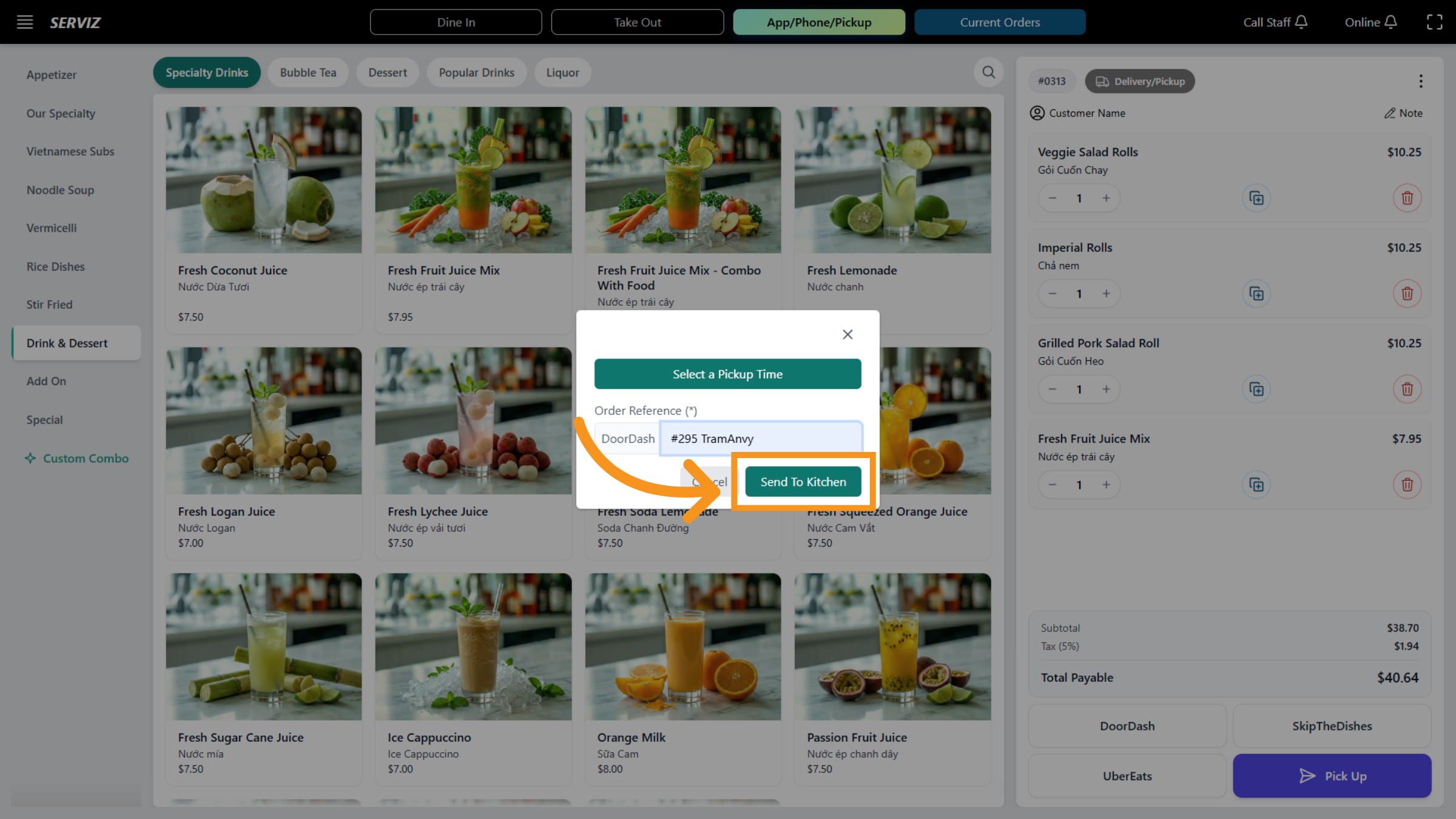 Send Order to Kitchen