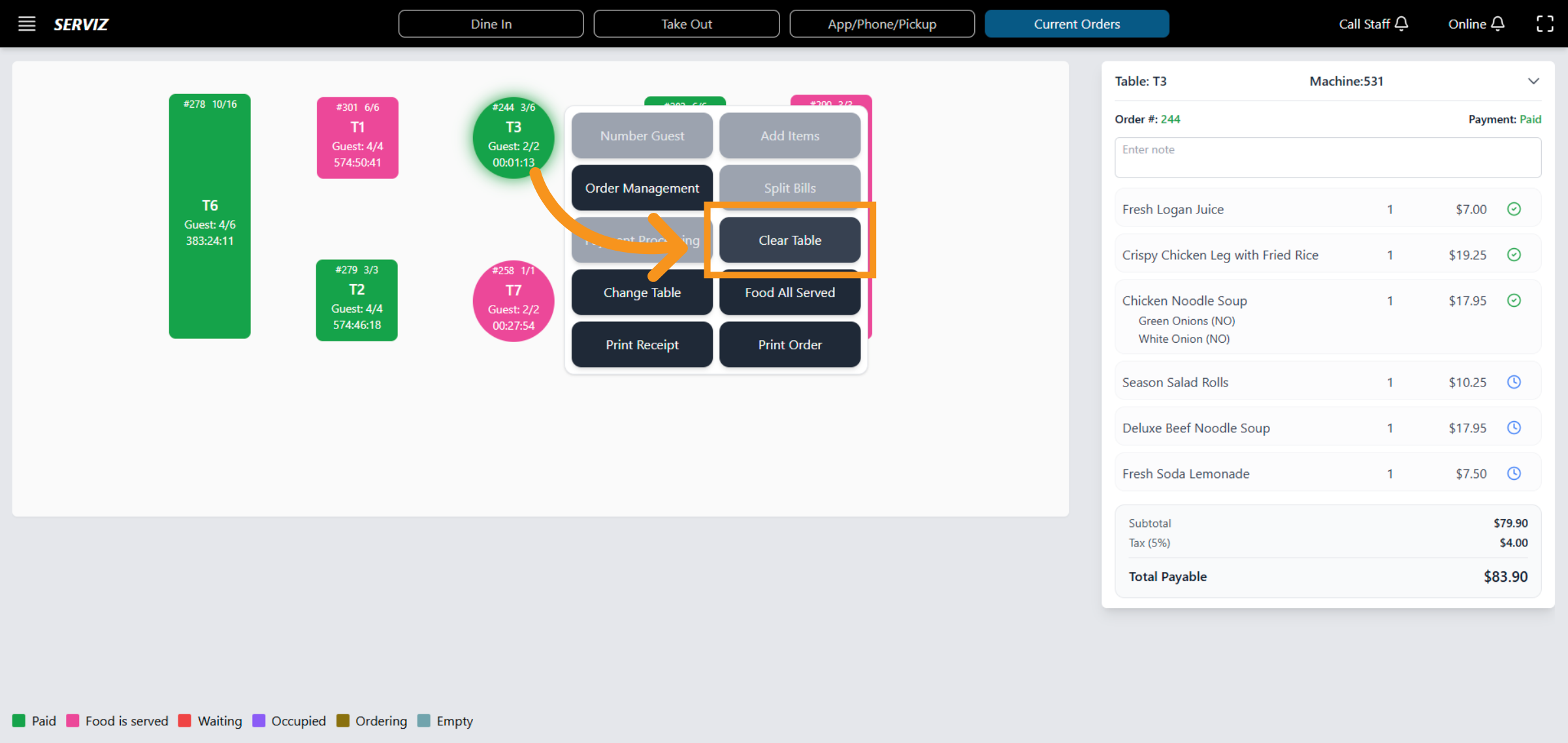 Clear Table Assignment