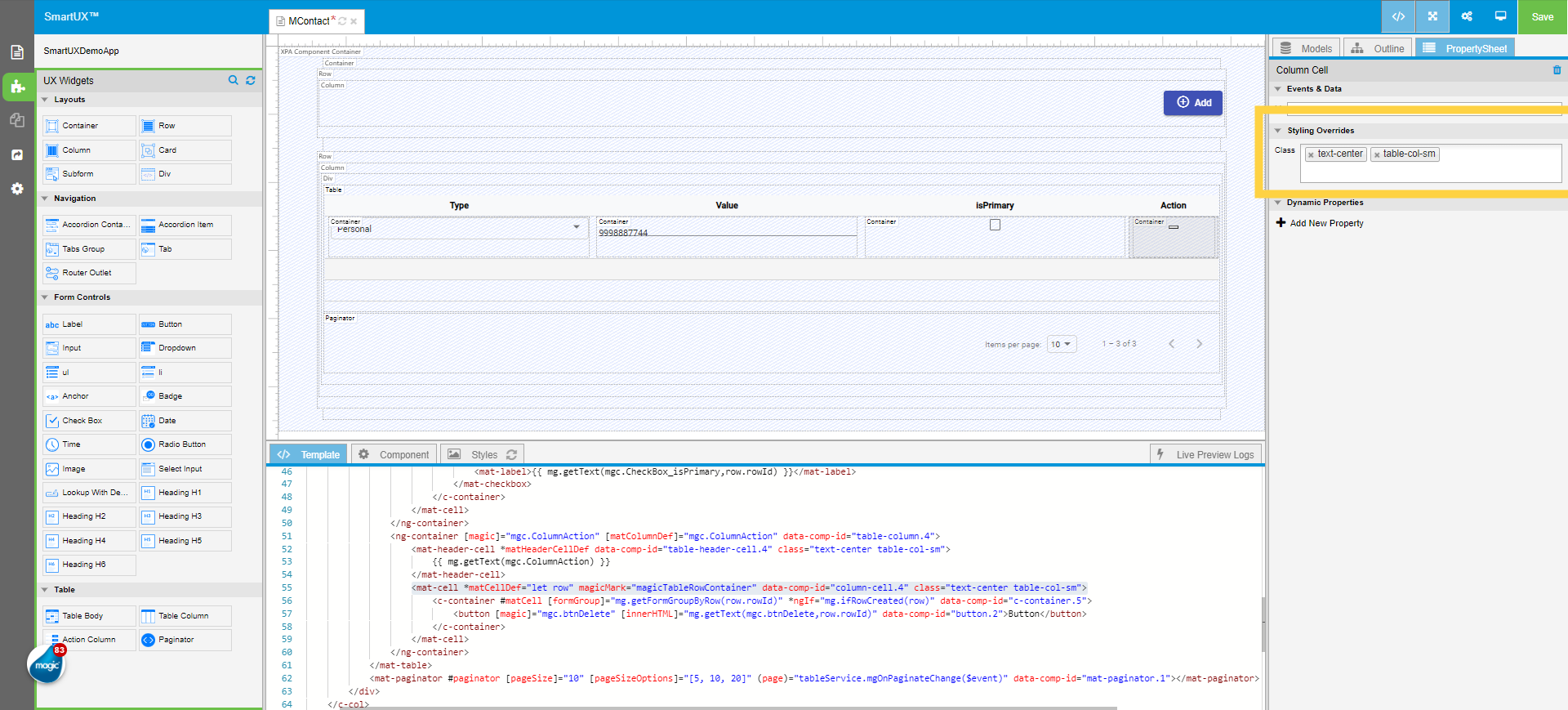 Set Class property for 'column-cell.4'