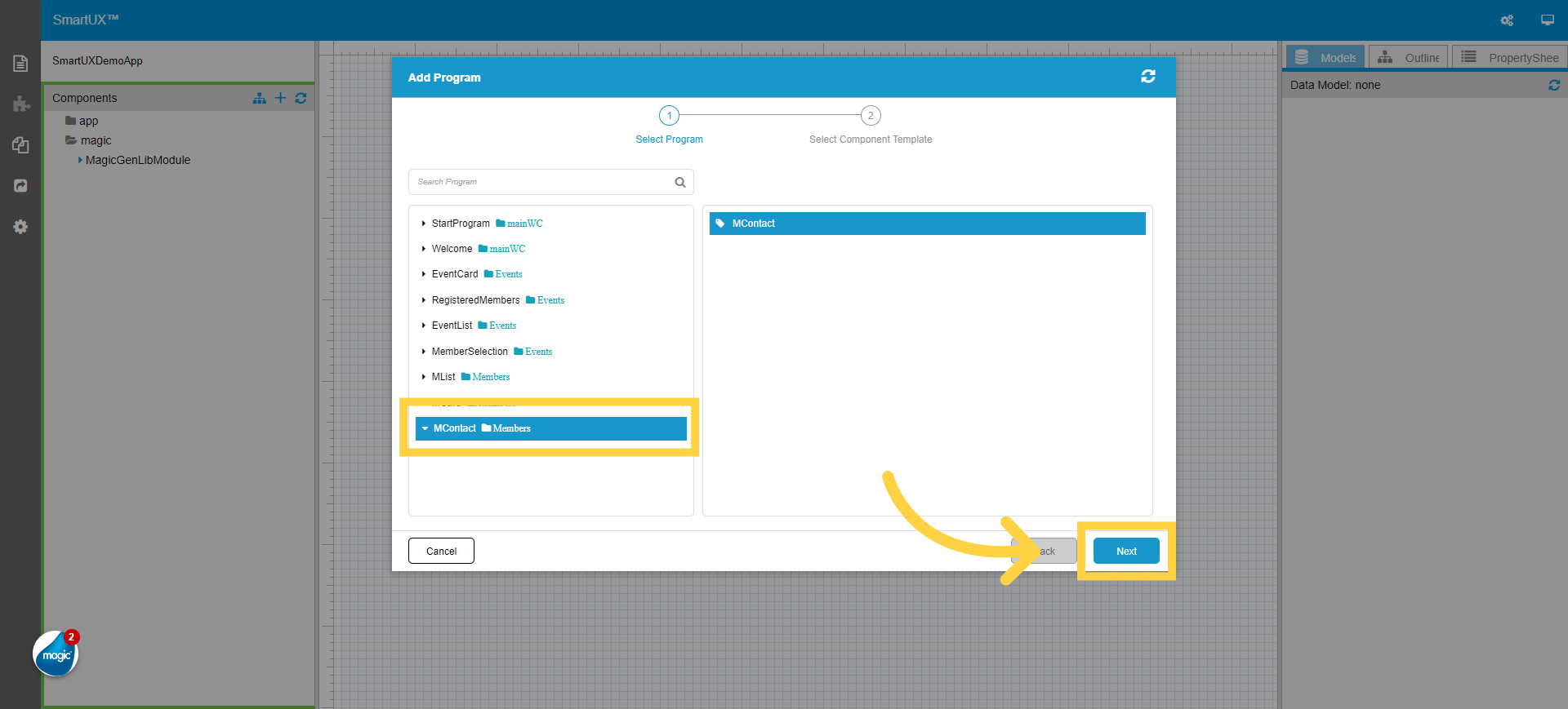 Select 'MContact' Program for the Member Contact