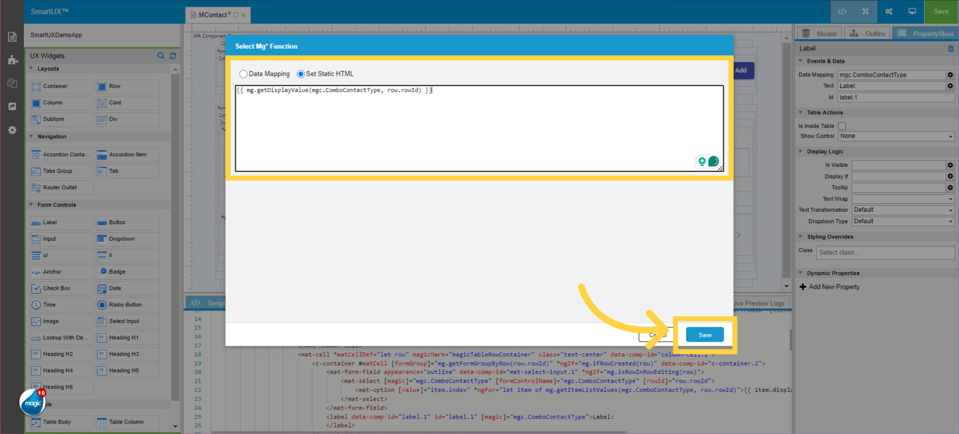 Fill in the function to display Select Input value as Label