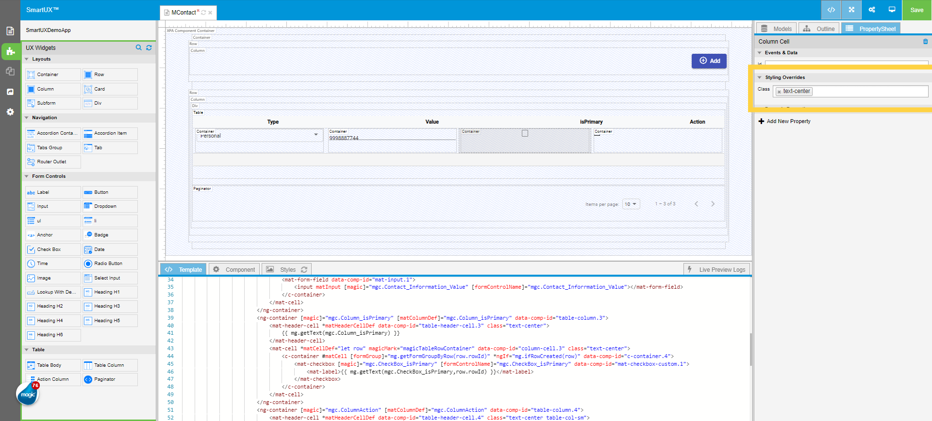 Set Class property for 'column-cell.3'