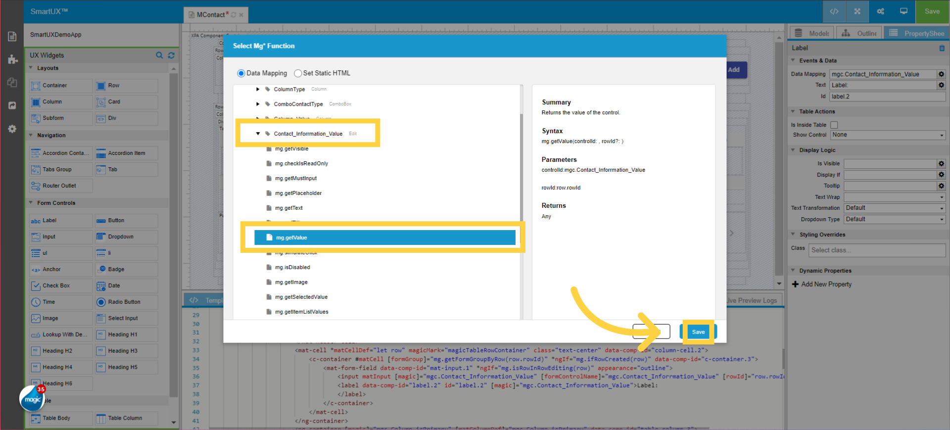 Select a Mg* Function to get Value for Label