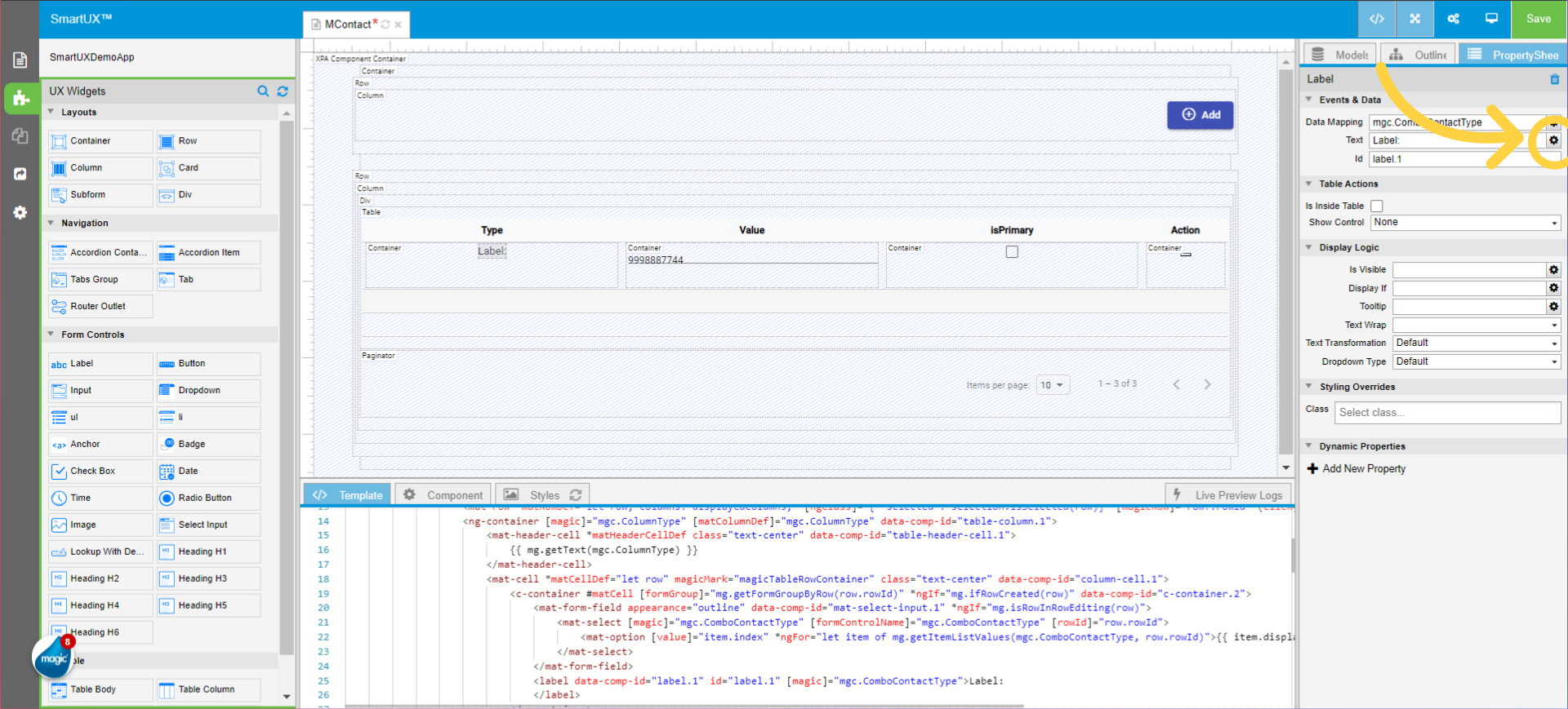 Set Text property for Label from Type Column