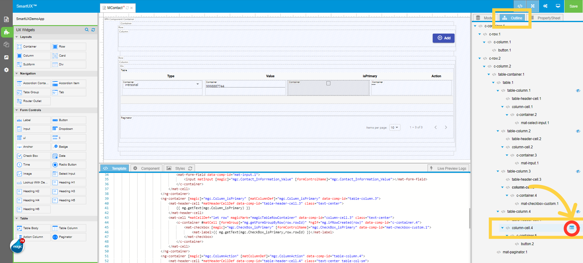 From the Outline pane Go To Property Sheet of Column Cell 4
