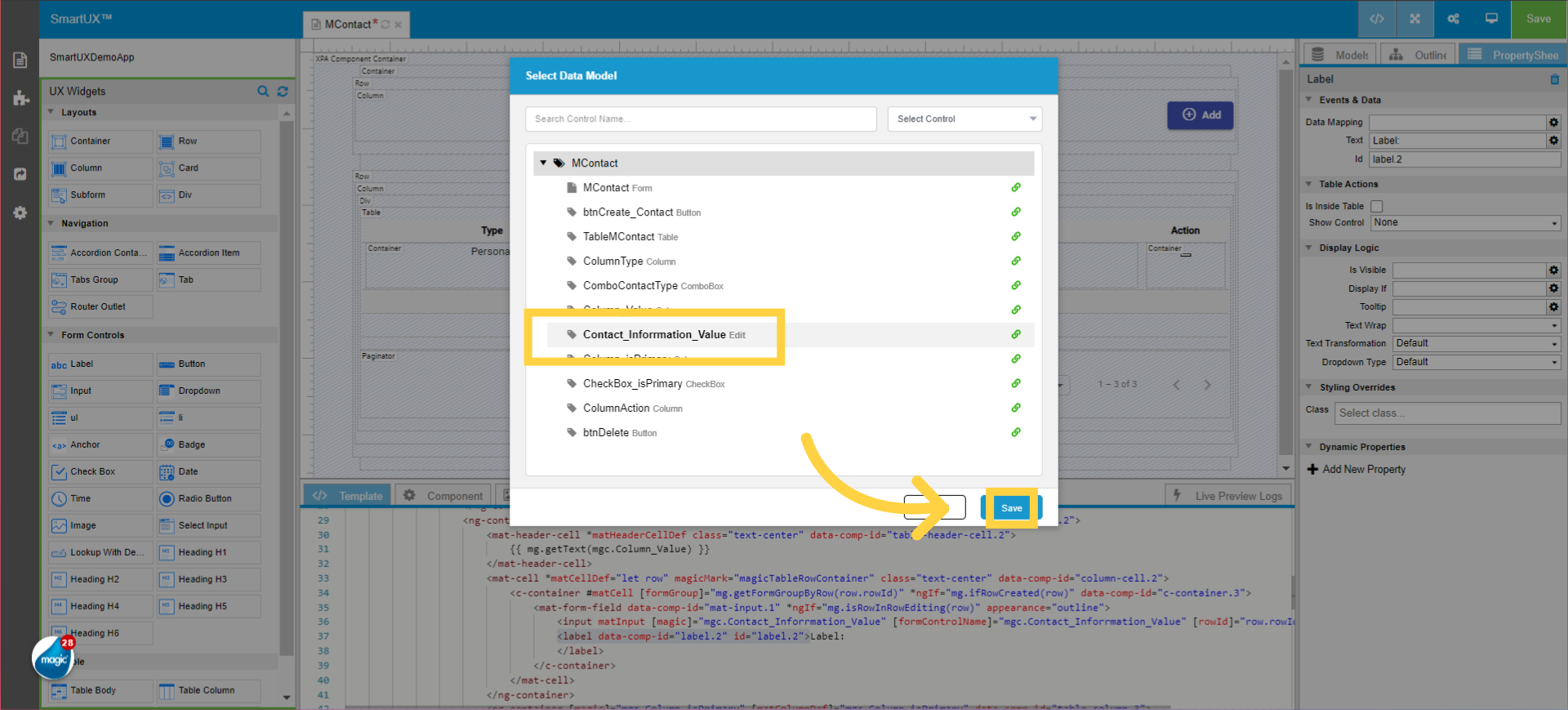 Select Data Model for Label from Value Column