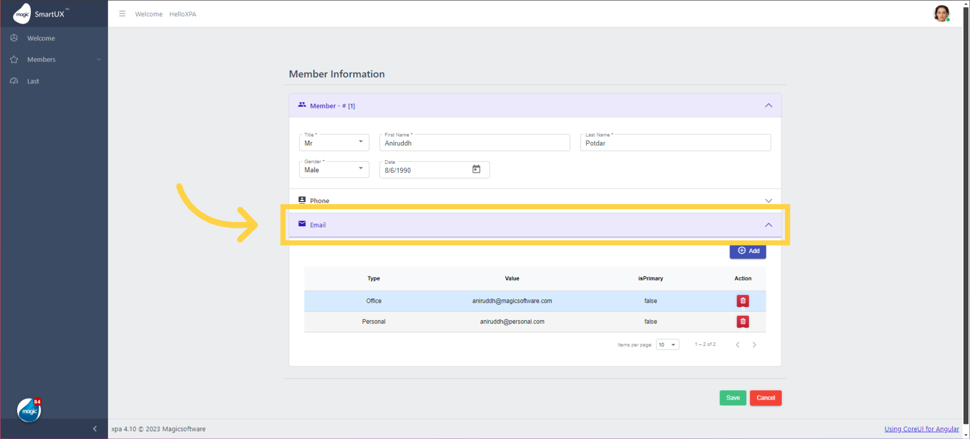 Email Information Accordion
