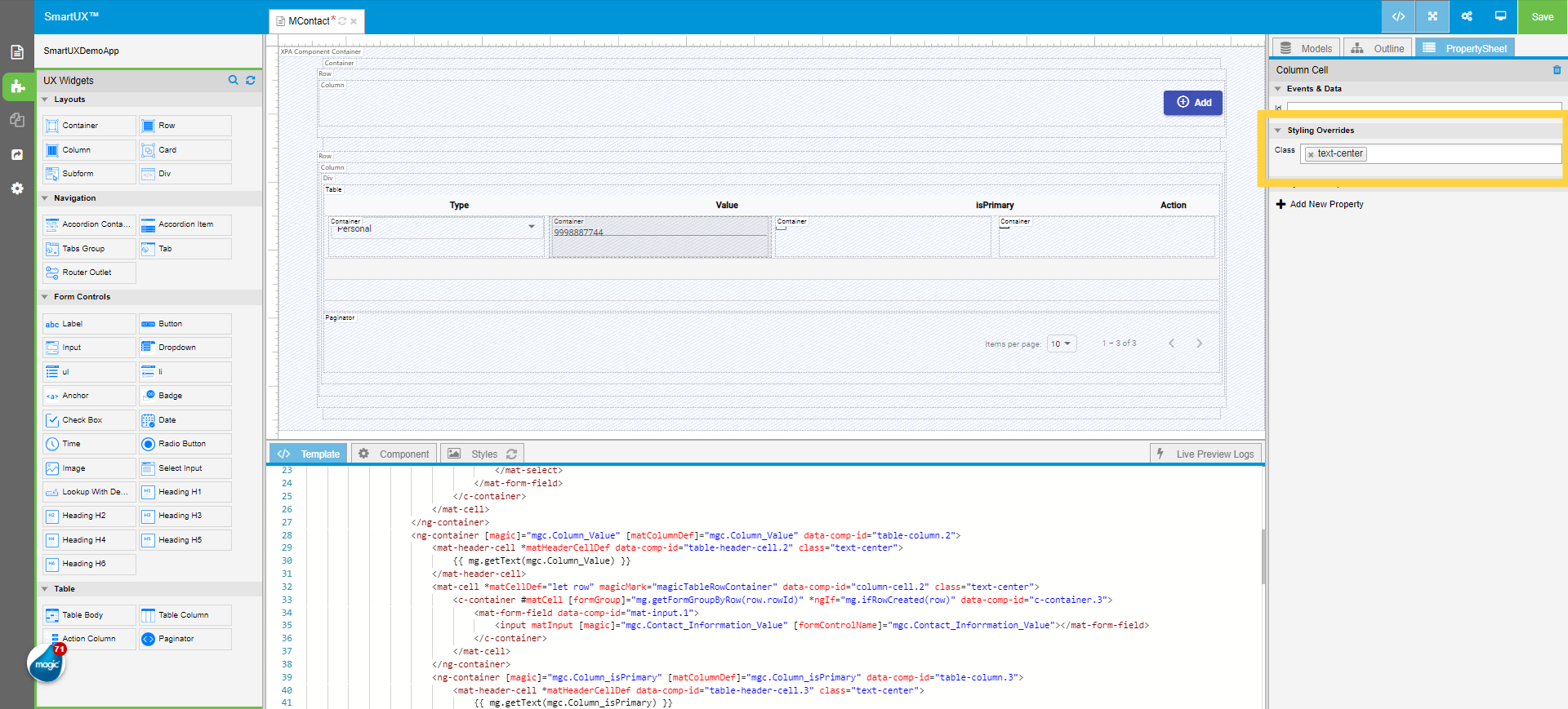 Set Class property for 'column-cell.2'