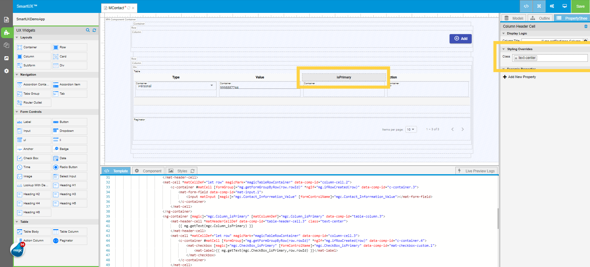 Set Class property to Column Header Cell 'IsPrimary'