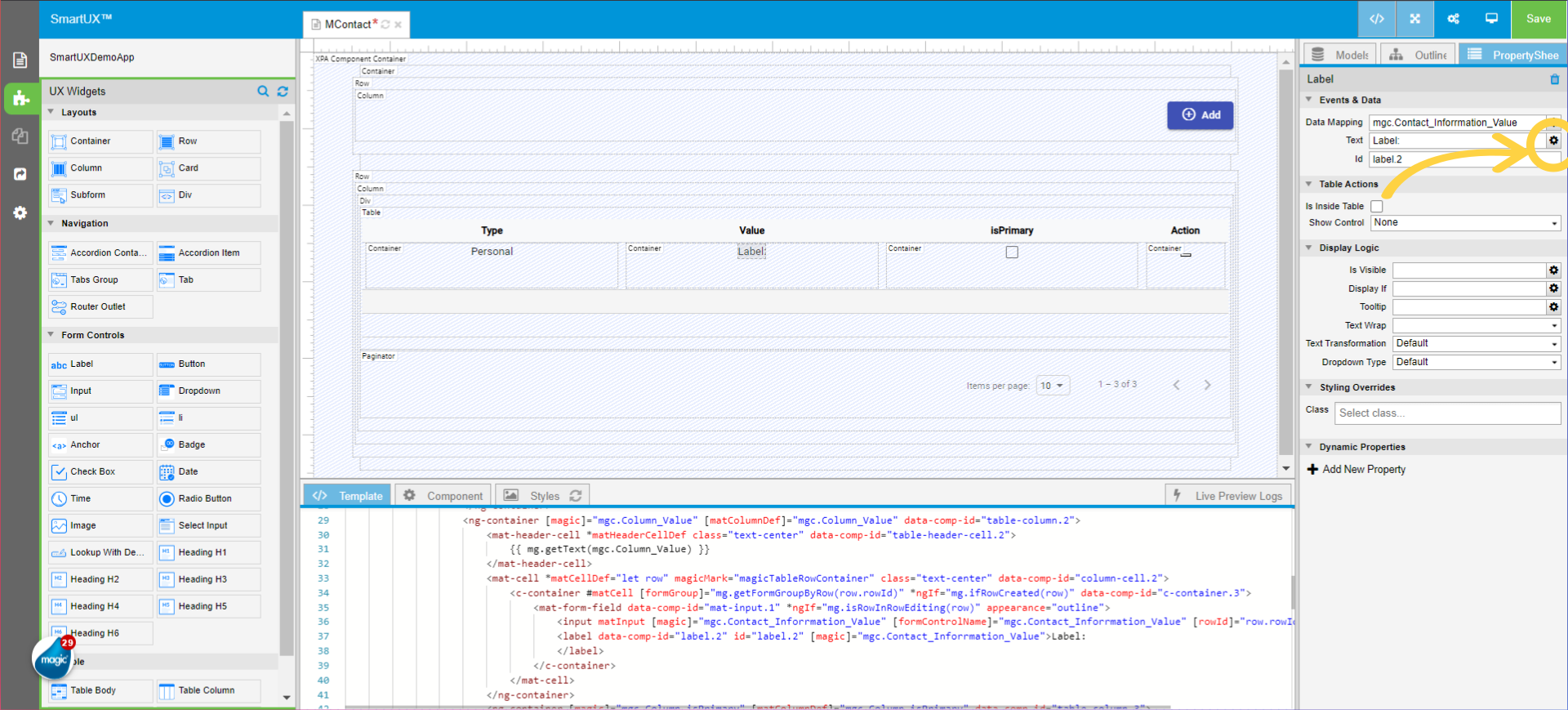 Set Text property for Label from Value Column