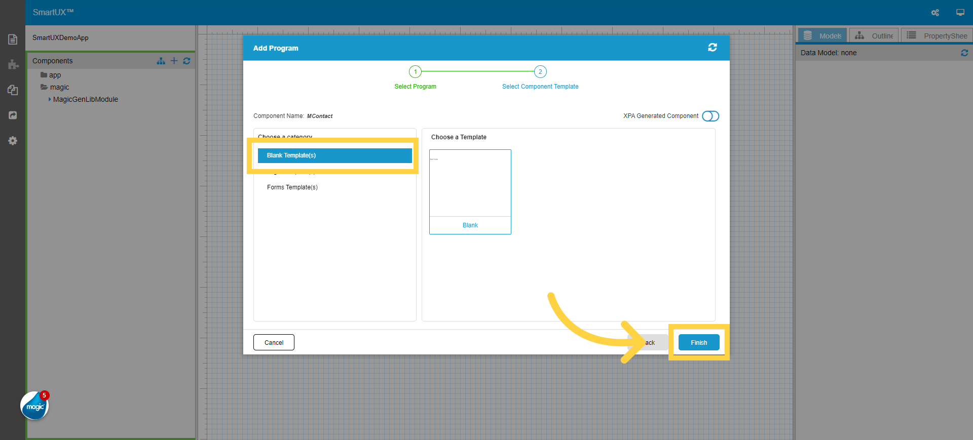 Select Component Template for MContact Program