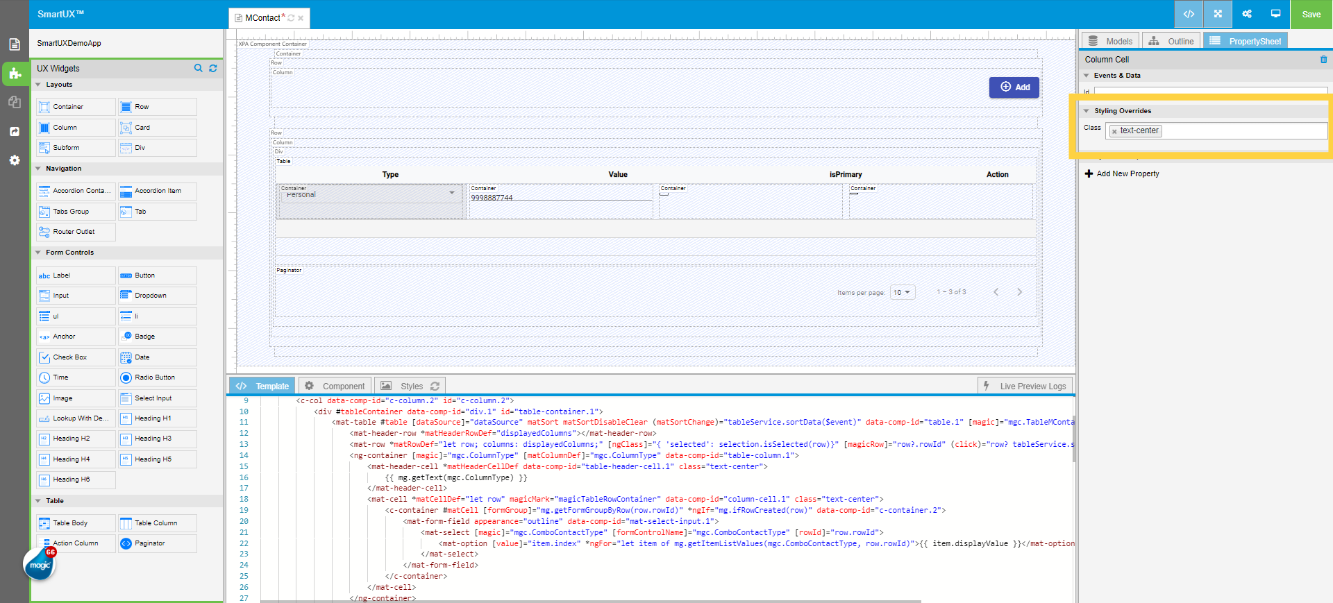 Set Class property for 'column-cell.1'