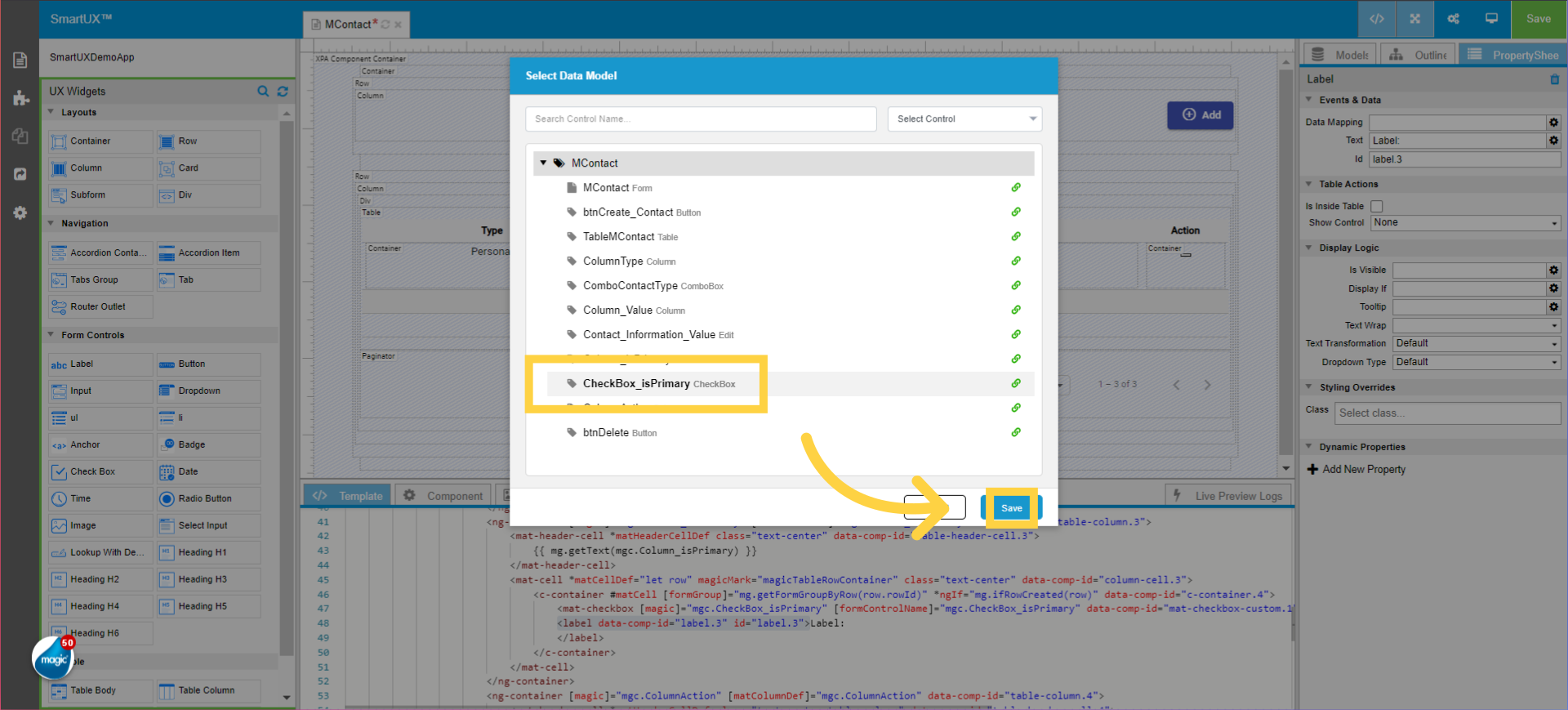 Select Data Model for Label from Type Column