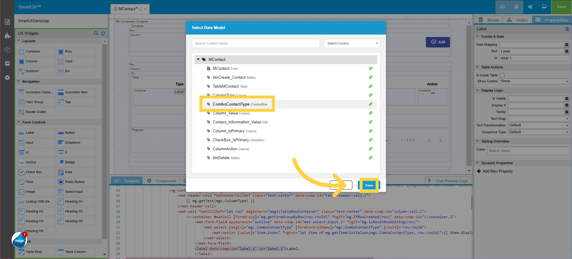 Select Data Model for Label from Type Column