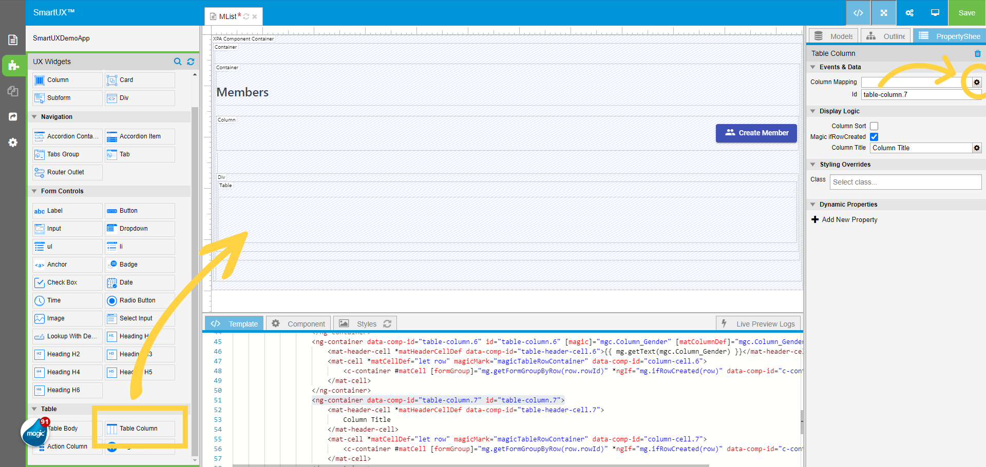 Drag and Drop the Seventh Column for 'Column_Action'