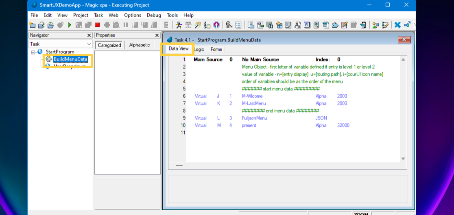 Switch to Magic xpa studio for sidebar navigation menu