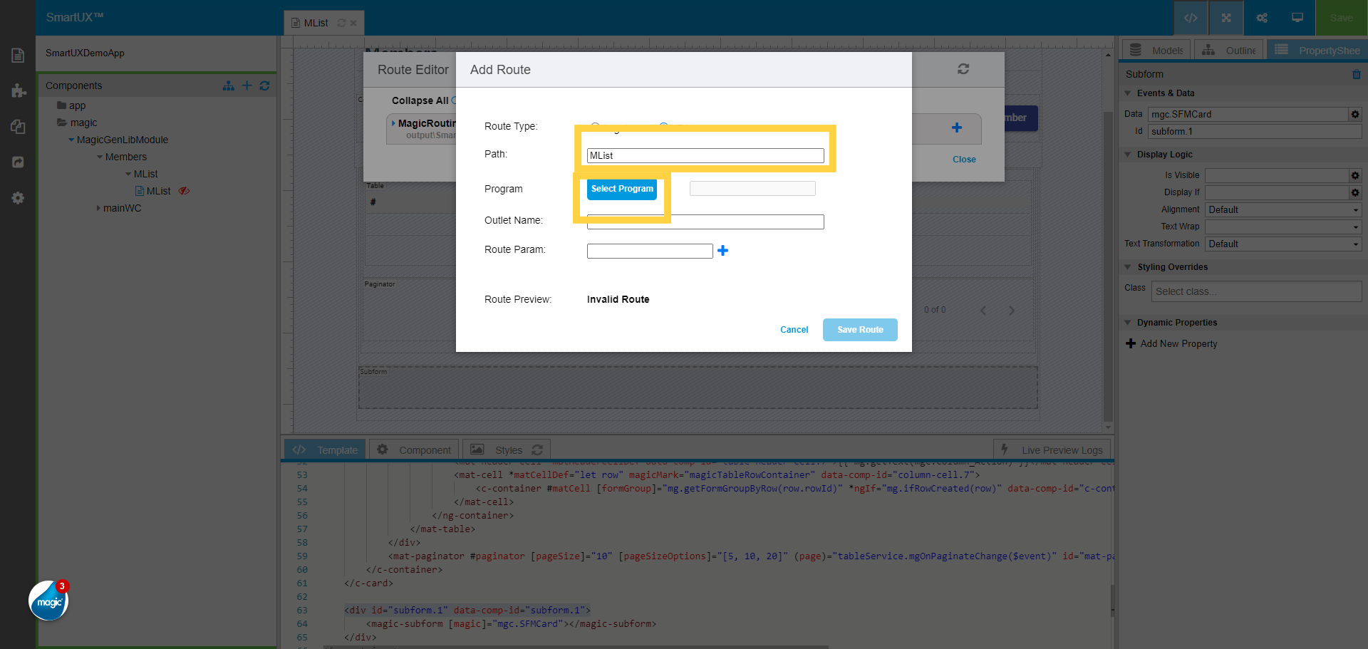 Configure Route and Select Program