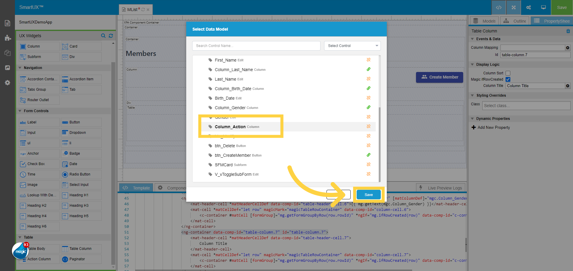 Column Mapping 'Column_Action'