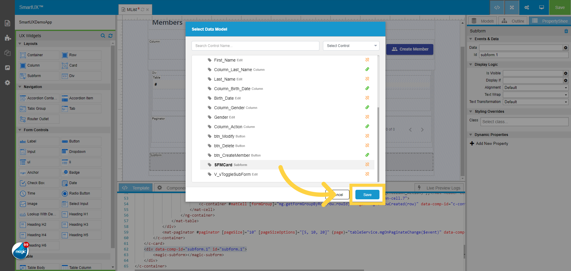 Subform Mapping 'SFMCard'