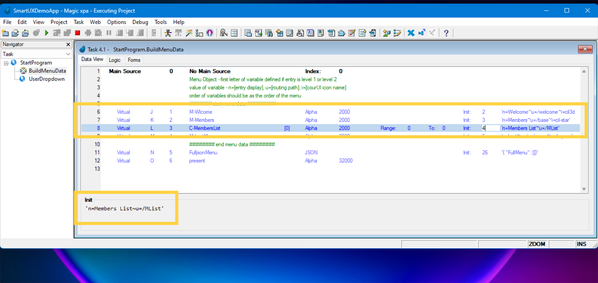 Switch to Magic xpa studio for sidebar navigation menu