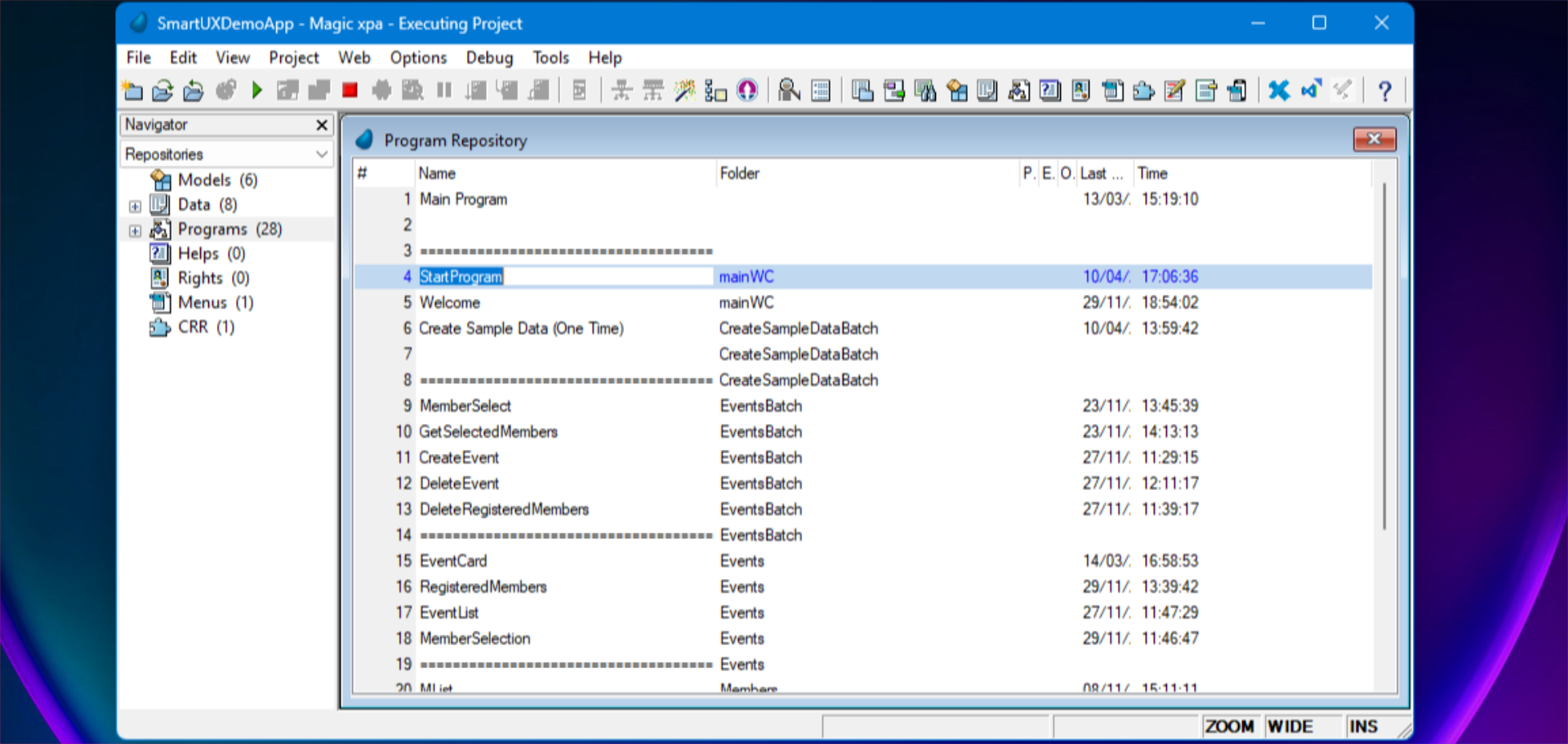 Switch to Magic xpa studio for sidebar navigation menu