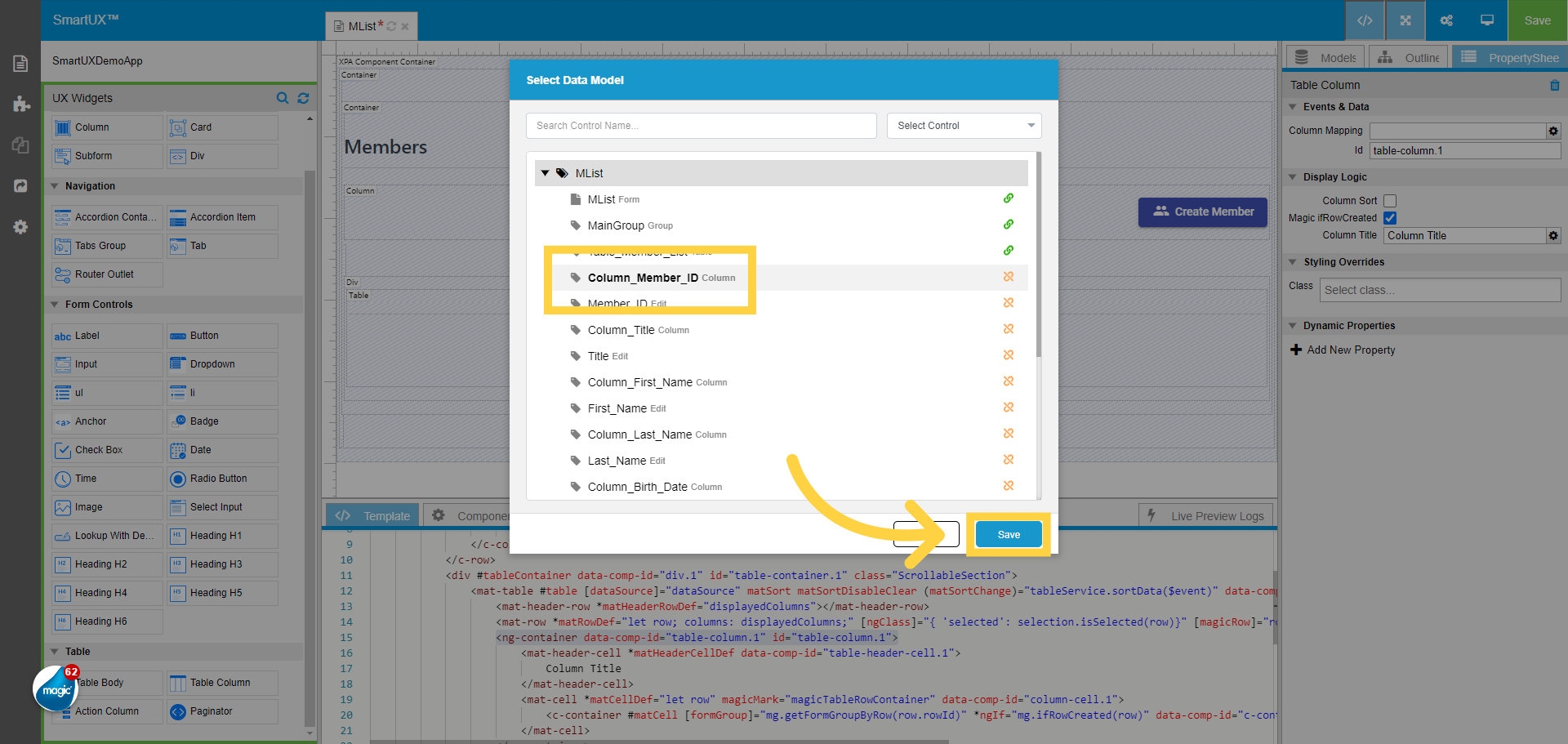 Column Mapping with Data Model 'Column Member ID'