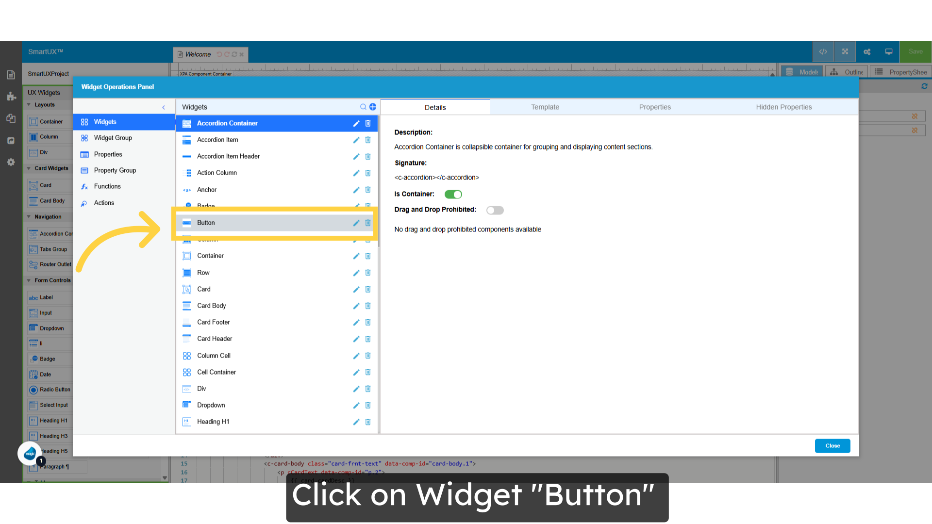Click on Widget 'Button'