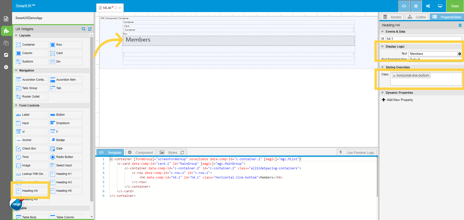 Add Heading to the Row