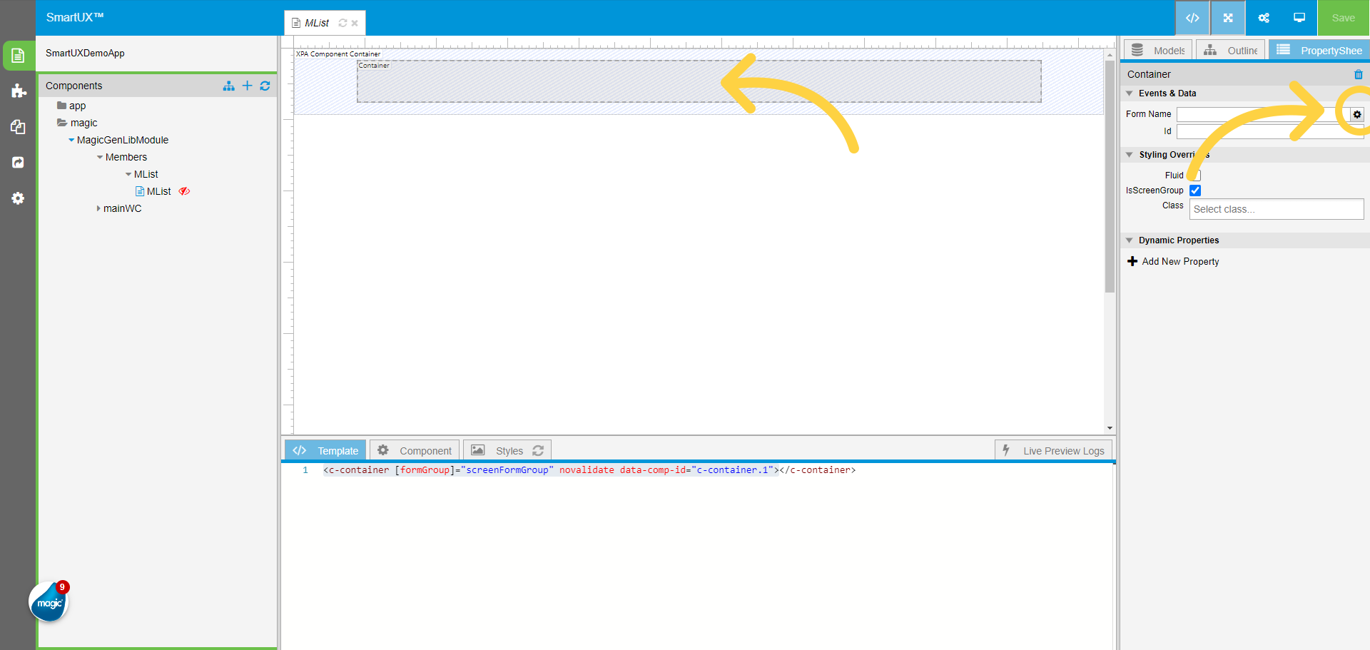 Select the Container