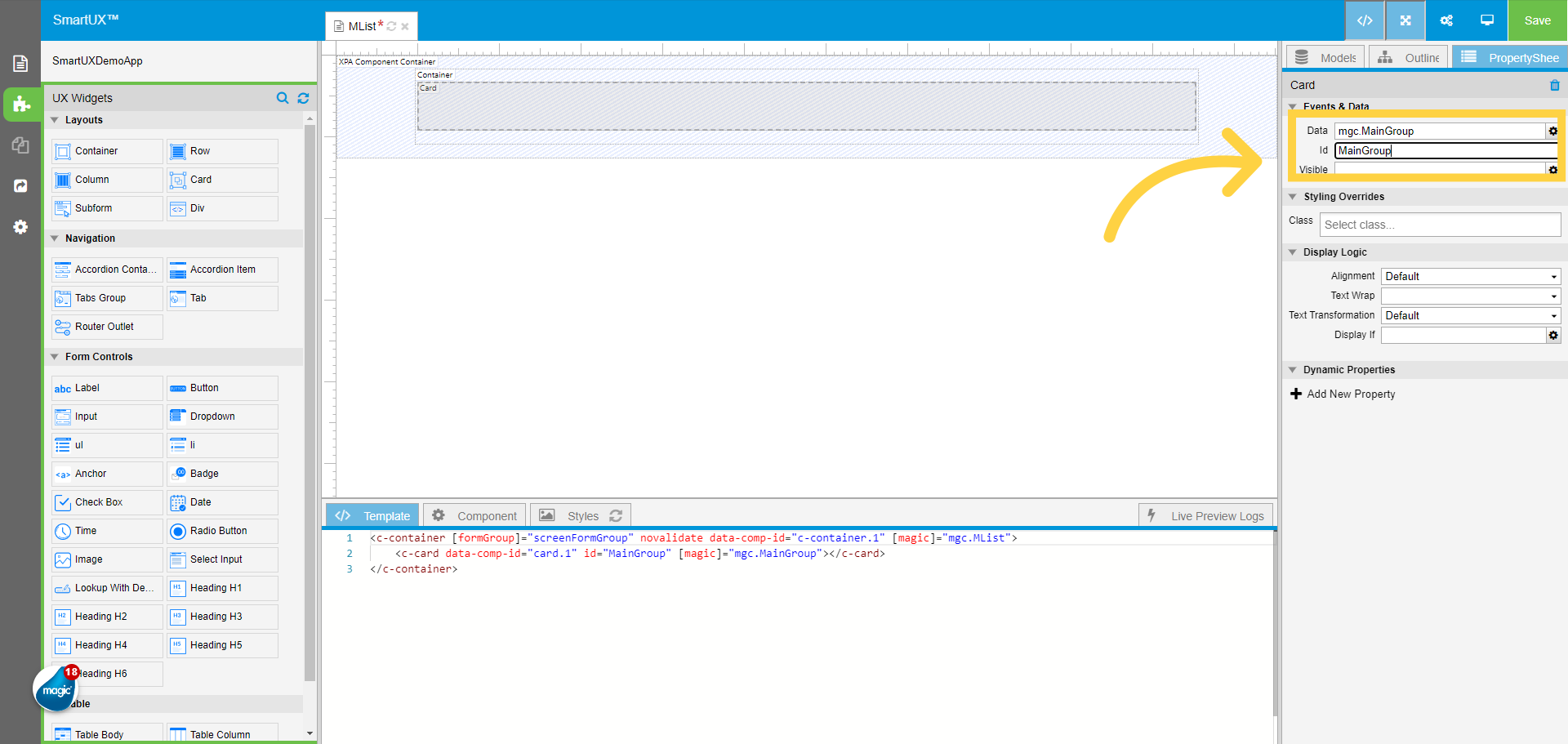 Change ID of the Card Widget