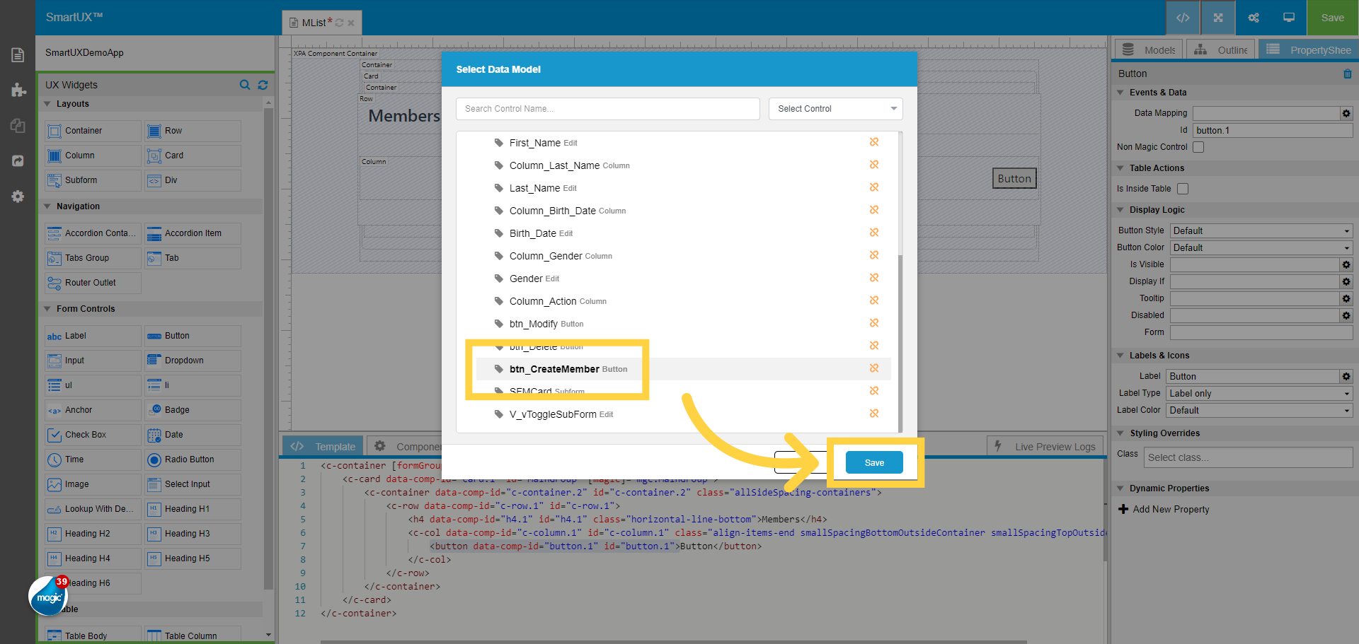 Data Mapping to Create Member Button