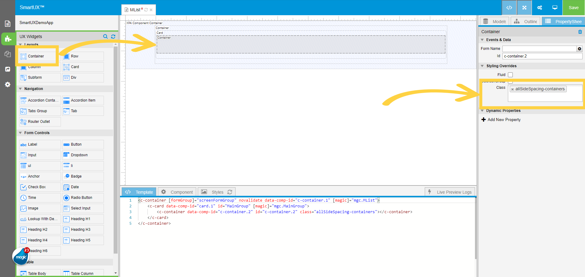 Add the Container to MainGroup Card
