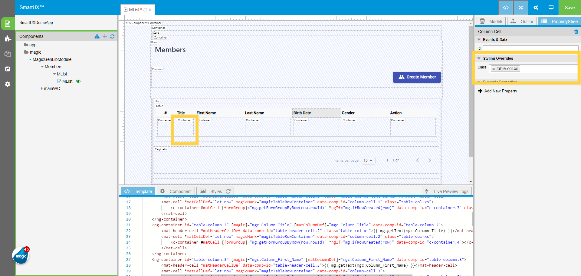 Second column cell Class property
