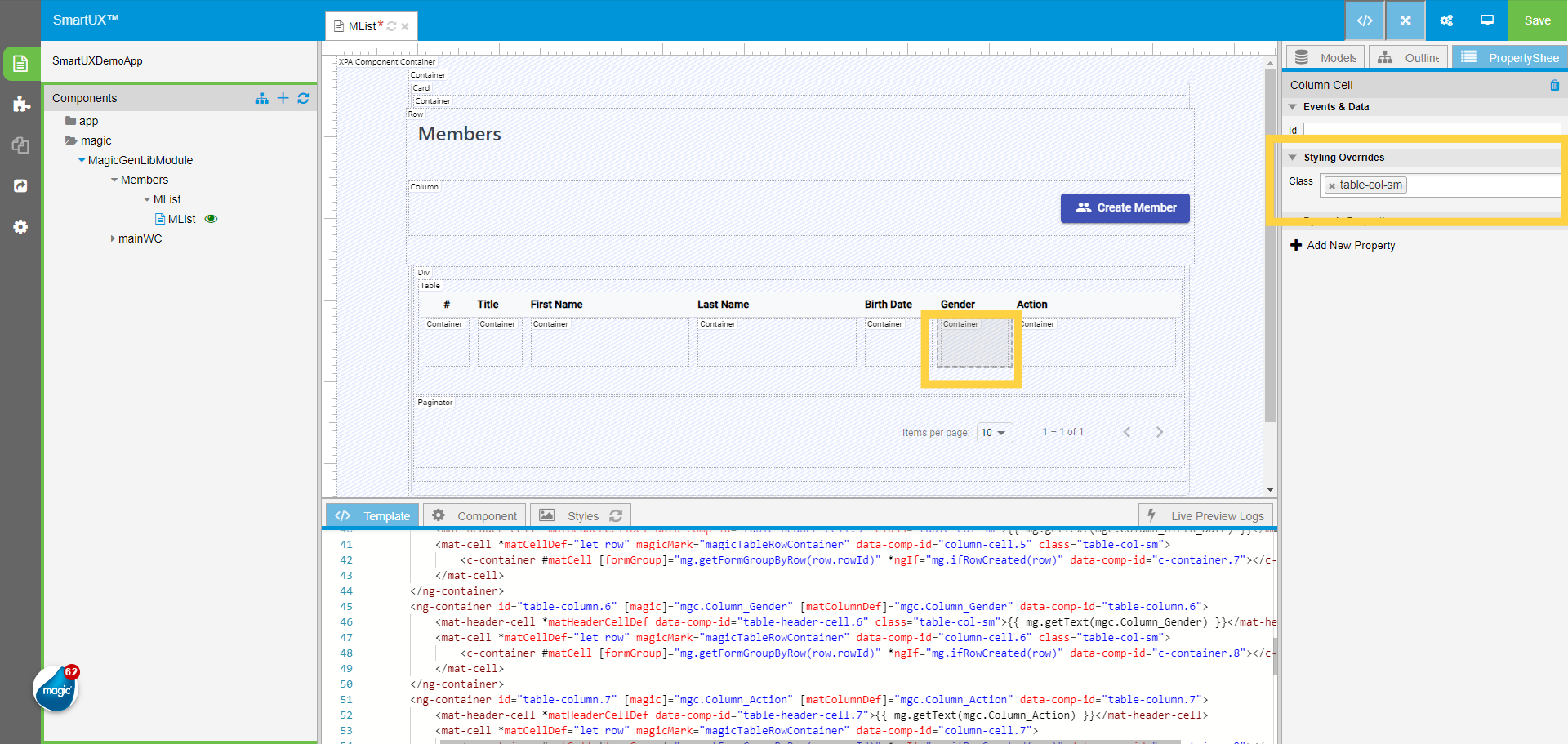 Sixth Column Cell Class Property