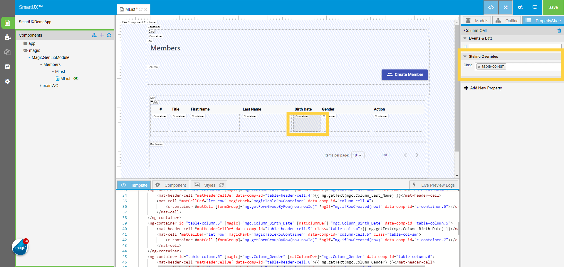 Fifth Column Cell Class Property