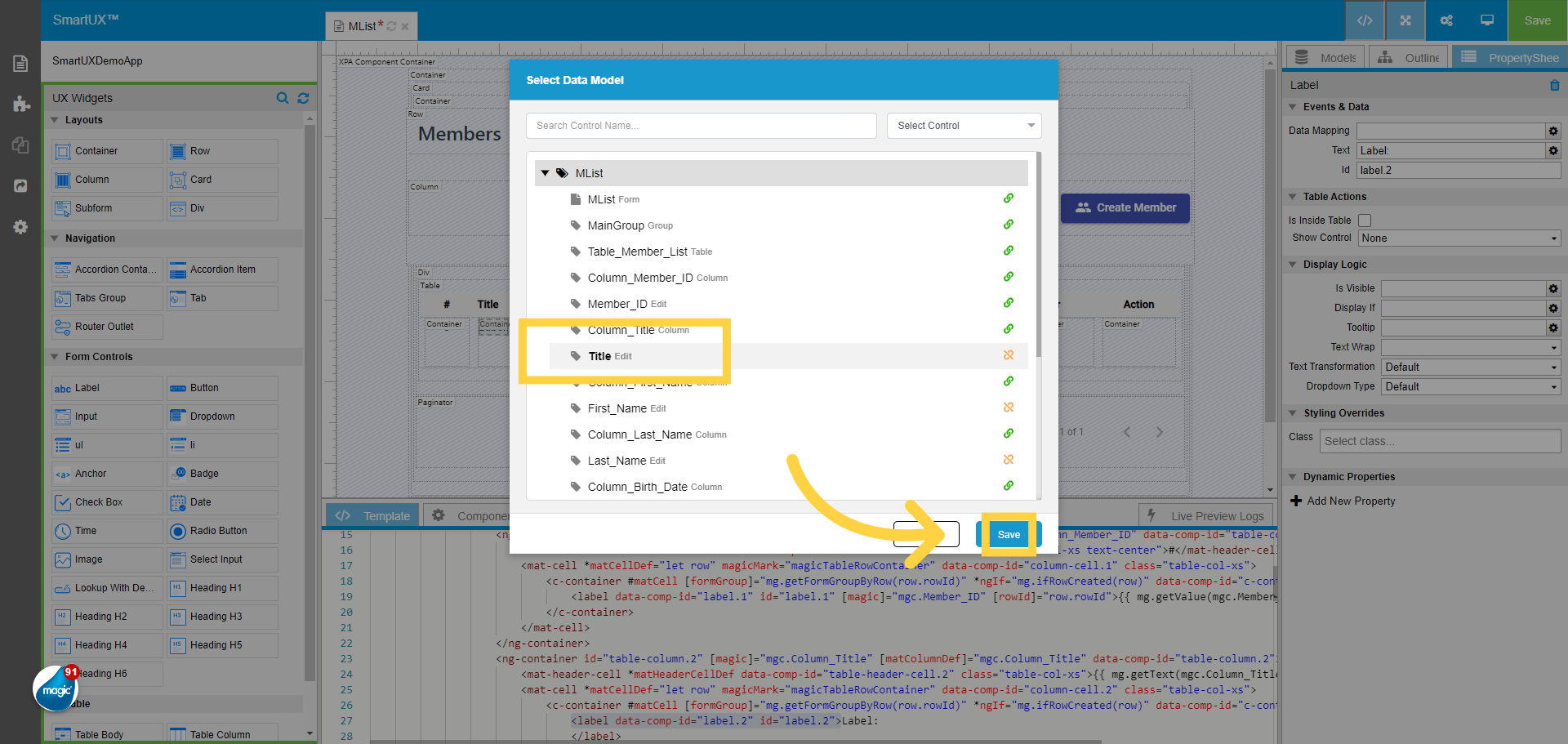 Data Mapping for Title Label Widget