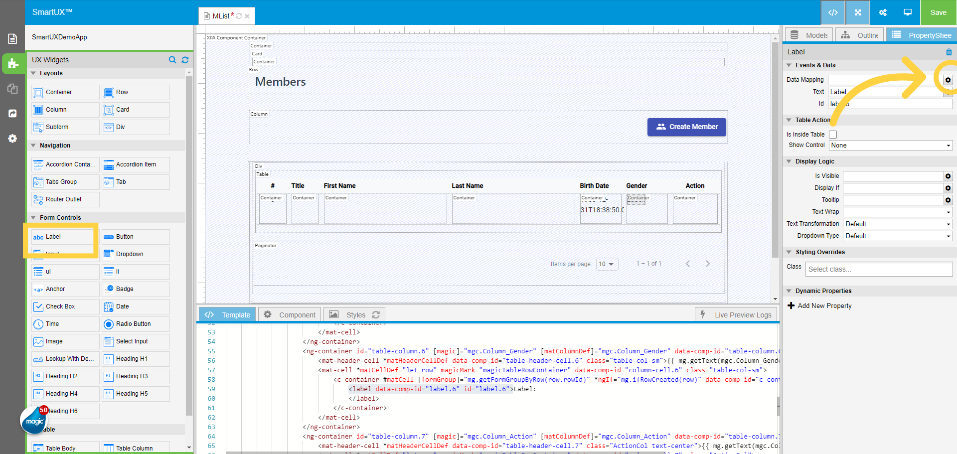 Drag and Drop the Label widget for Gender Column