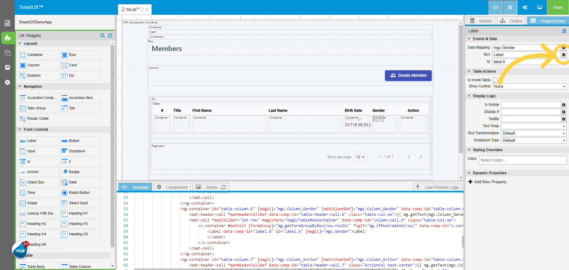 Map Text property with mg.getValue function for Gender