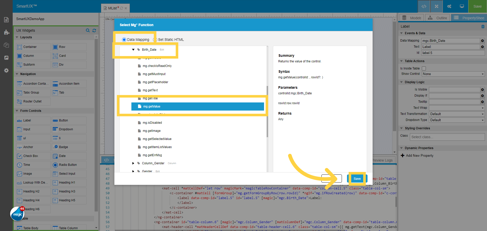 Select mg.getValue function for Birth_Date