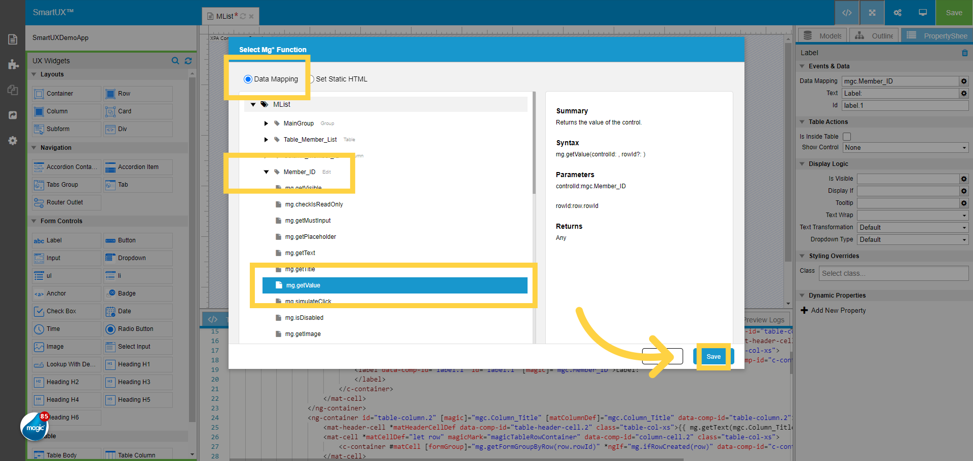 Select  mg.getValue function for Member_ID