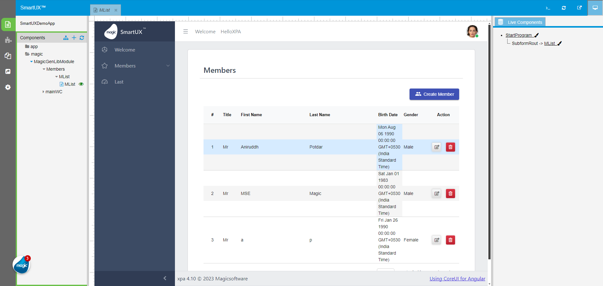 Member List Table with Records