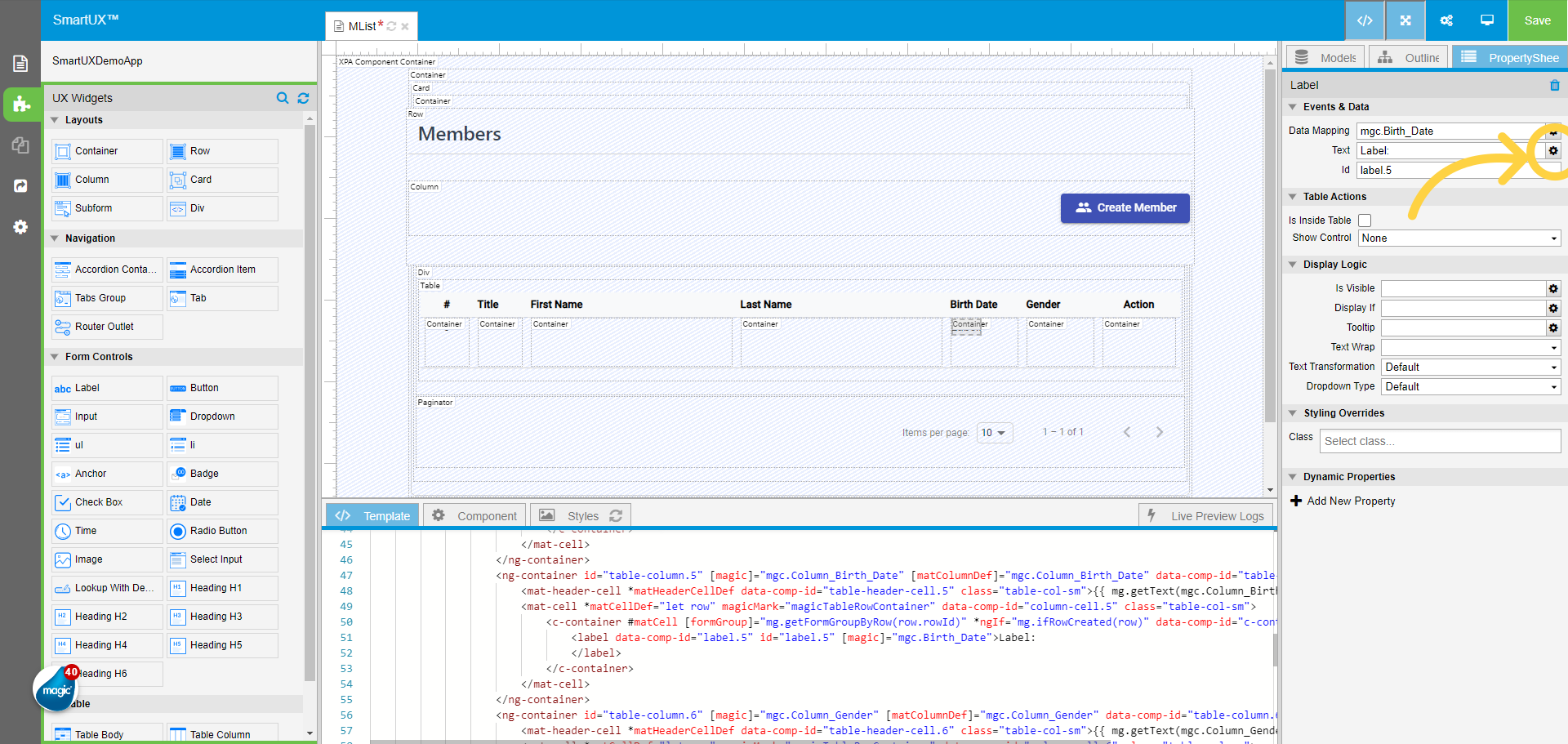 Map Text property with mg.getValue function for Birth Date