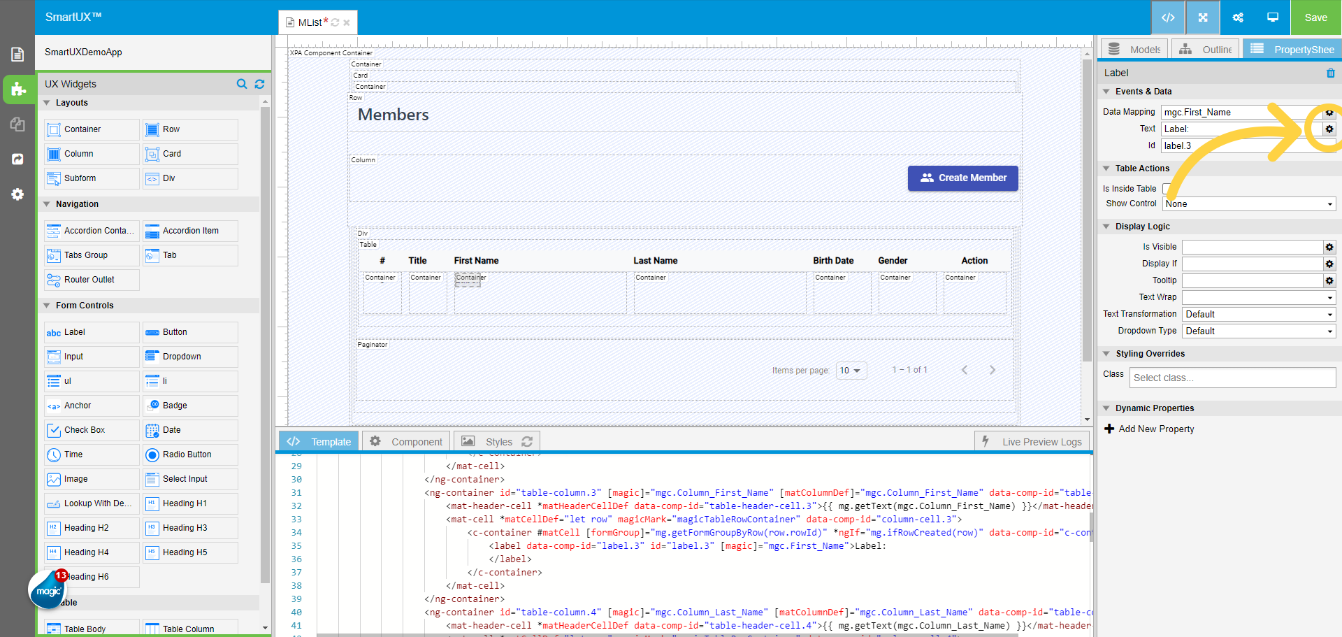 Map Text property with mg.getValue function for First Name