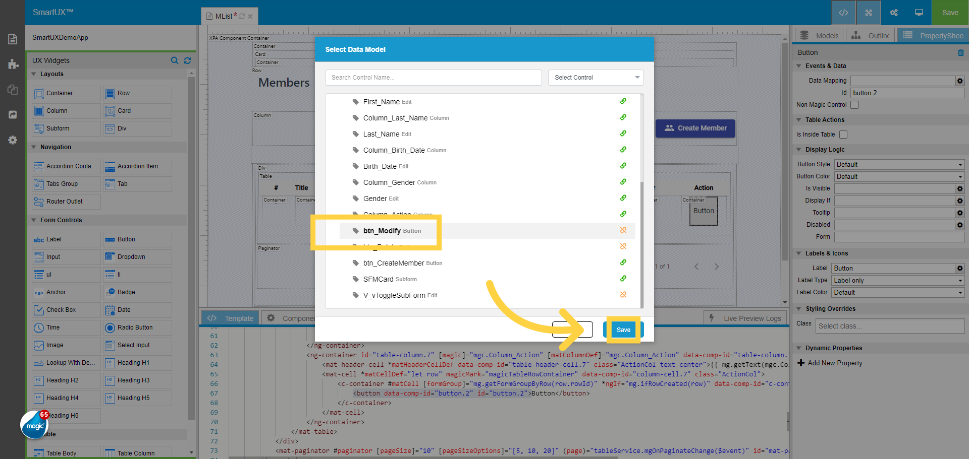 Data Mapping for Modify Action Button Widget